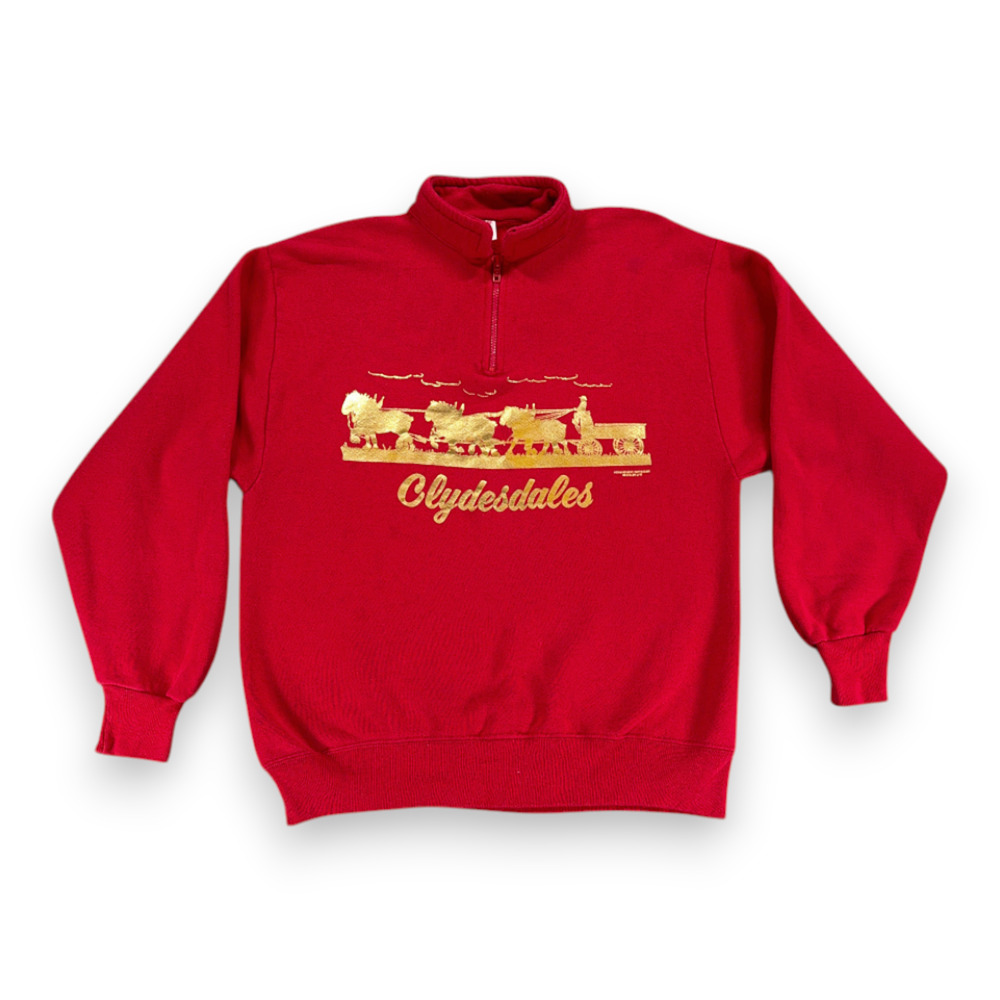Vintage Horses Sweater Adult MEDIUM Red Clydesdales Sweatshirt Stagecoach 90s